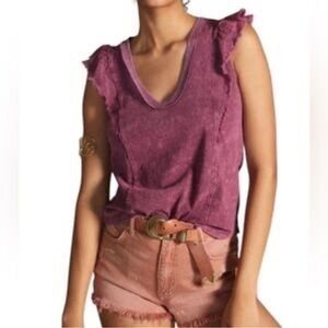 NWOT Anthropologie Pilcro Scoop Neck Ruffled Sleeve Top XXS